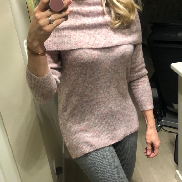 COPY - Off-shoulder, Cowlneck Pink/Heather Grey Sweater - Picture 2 of 13
